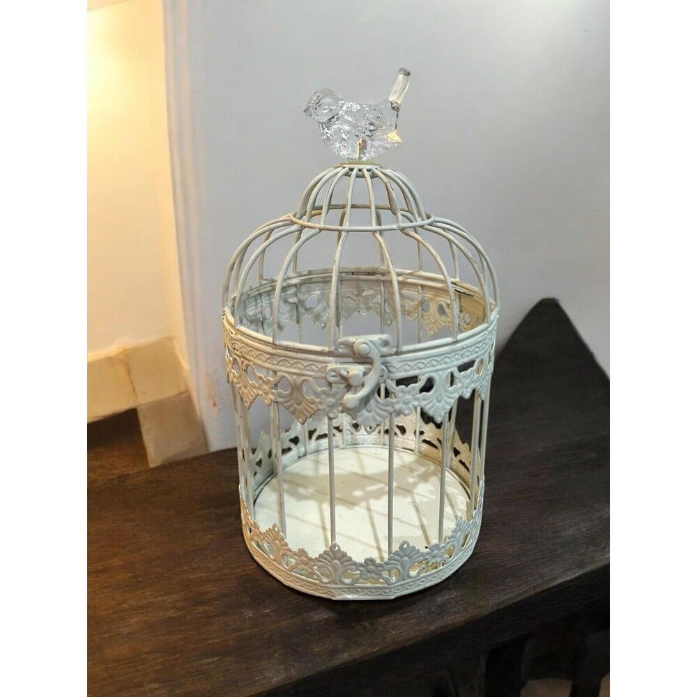 Birdcage Wishing Well Alternative  Wedding Plant Holder White Metal Clear Bird